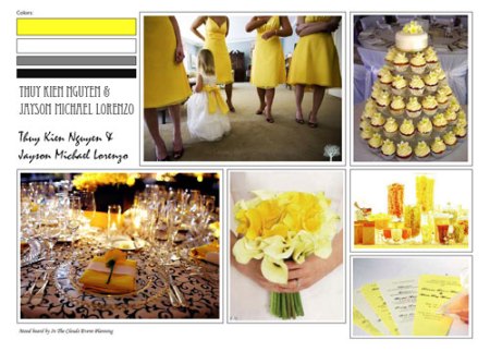  tiered cupcakes with yellow frosting yellow and black table setting 