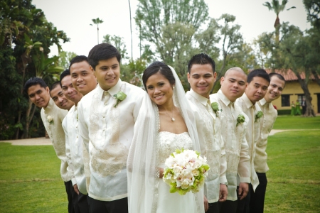 Filipino wedding entourage in barong